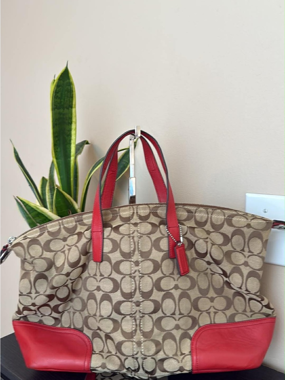 Vintage Coach Hadley Signature Canvas Satchel with Red Leather Trim - Picture 2 of 16